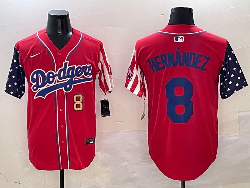 Men Los Angeles Dodgers #8 Hernandez Red a generation of national flags Joint name 2025 Nike MLB Jersey style 4->los angeles dodgers->MLB Jersey